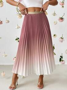 SHEIN Privé Ombre Pleated Skirt - Brown - View 1