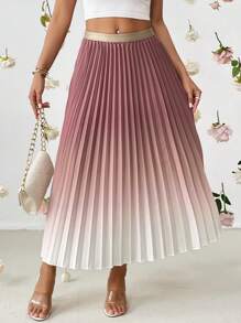 SHEIN Privé Ombre Pleated Skirt - Brown - View 3