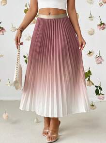 SHEIN Privé Ombre Pleated Skirt - Brown - View 4