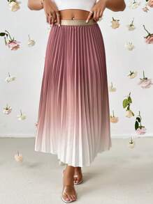 SHEIN Privé Ombre Pleated Skirt - Brown - View 5