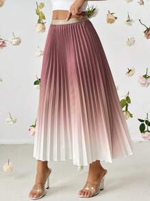 SHEIN Privé Ombre Pleated Skirt - Brown - View 6
