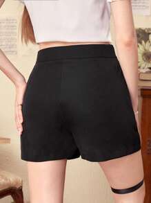 ROMWE Lace lên phía trước Garter Quần short - màu đen - Xem 2