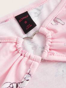 ROMWE Kawaii Đồ họa Hoạt hình Xù Cắt ra phía trước Áo thun - Hồng - Xem 4