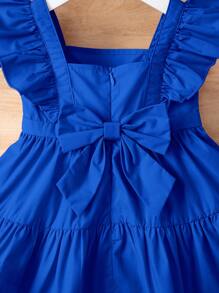 SHEIN Leap Crew Baby Girl Ruffle Trim Square Neck Ruffle Hem Dress - Blue - View 3