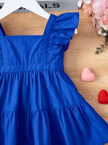 SHEIN Leap Crew Baby Girl Ruffle Trim Square Neck Ruffle Hem Dress - Blue - View 4
