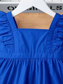 SHEIN Leap Crew Baby Girl Ruffle Trim Square Neck Ruffle Hem Dress - Blue - View 5
