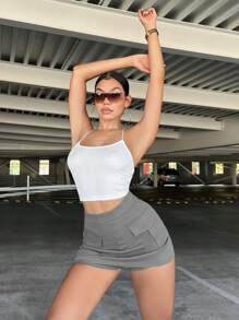 SHEIN SXY 翻蓋口袋工裝裙裤 - 灰色 - 查看 4