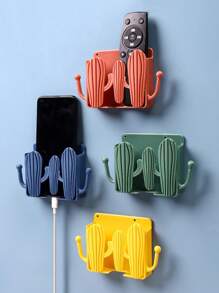 1pc Random Cactus-shaped Wall-mounted Phone Holder, Remote Control Box, Adhesive Bathroom Shelf, Wall Hook For Storage - Multicolor - View 1