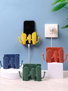 1pc Random Cactus-shaped Wall-mounted Phone Holder, Remote Control Box, Adhesive Bathroom Shelf, Wall Hook For Storage - Multicolor - View 3