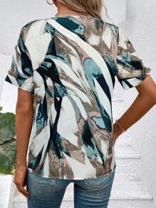 Blusa con estampado de cuello notch - Albaricoque - Ver 2
