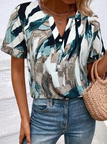 Blusa con estampado de cuello notch - Albaricoque - Ver 4