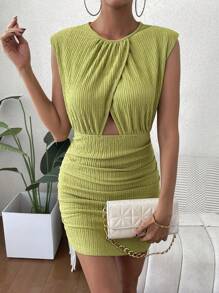 SHEIN Privé Vestido ajustado con abertura delantera fruncido - Verde - Ver 3