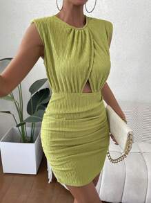 SHEIN Privé Vestido ajustado con abertura delantera fruncido - Verde - Ver 5