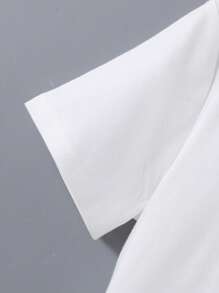 SHEIN Áo thun ngắn tay in chữ Tween Boy mùa hè tối giản thông thường - trắng - Xem 4