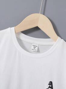 SHEIN Áo thun ngắn tay in chữ Tween Boy mùa hè tối giản thông thường - trắng - Xem 5