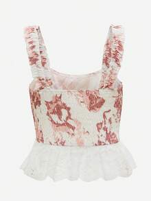 SHEIN Unity In hoa Lace lên phía trước Trang trí ren Xù Hoa Sen Dây đeo rộng Áo - Nhiều màu - Xem 2