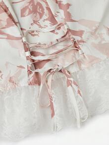 SHEIN Unity In hoa Lace lên phía trước Trang trí ren Xù Hoa Sen Dây đeo rộng Áo - Nhiều màu - Xem 5