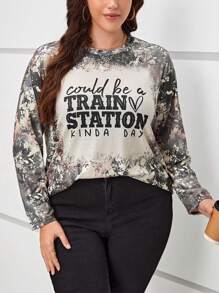 SHEIN LUNE Plus Slogan Graphic Tie Dye Tee - Multicolor - View 1