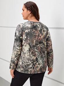 SHEIN LUNE Plus Slogan Graphic Tie Dye Tee - Multicolor - View 2