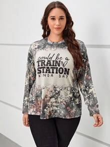 SHEIN LUNE Plus Slogan Graphic Tie Dye Tee - Multicolor - View 3