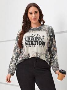 SHEIN LUNE Plus Slogan Graphic Tie Dye Tee - Multicolor - View 4