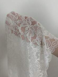 Conjunto de pijama con encaje floral ribete en abanico - Blanco - Ver 7