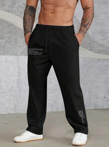 Manfinity Homme Nam Plus Đồ họa Khẩu hiệu Eo dây rút Quần thể thao - màu đen - Xem 1