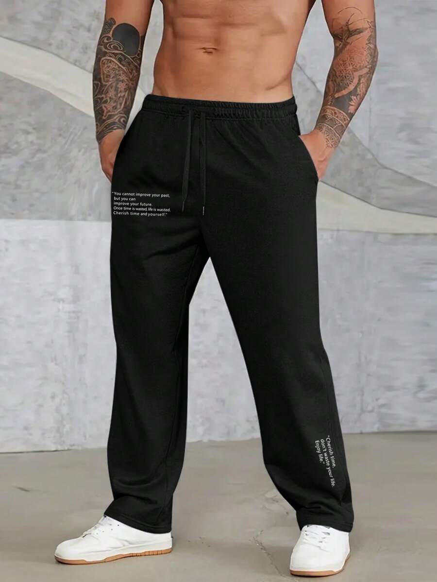 Manfinity Homme Nam Plus Đồ họa Khẩu hiệu Eo dây rút Quần thể thao - màu đen - Xem 1