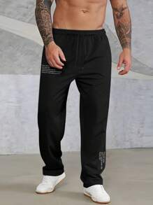 Manfinity Homme Nam Plus Đồ họa Khẩu hiệu Eo dây rút Quần thể thao - màu đen - Xem 3