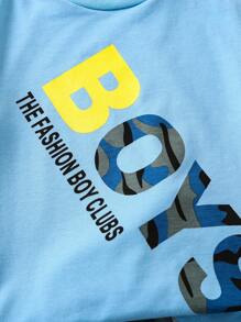 SHEIN Young Boy Letter Graphic Tee & Camo Print Shorts - Multicolor - View 3