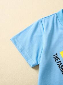 SHEIN Young Boy Letter Graphic Tee & Camo Print Shorts - Multicolor - View 4