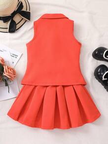 女小童西裝領馬甲西裝外套和百褶半身裙和吊帶上衣 - 彩色 - 查看 2