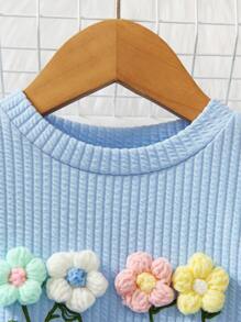 SHEIN Cô Gái Trẻ Đồ trang trí hoa Váy có thắt lưng - Màu xanh lam - Xem 4