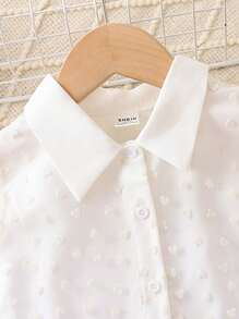 SHEIN Young Girl Contrast Heart Mesh Puff Sleeve Shirt - White - View 3