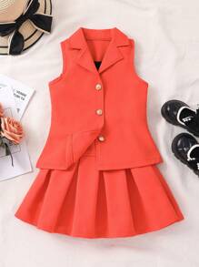 女小童西裝領馬甲西裝外套和百褶半身裙和吊帶上衣 - 彩色 - 查看 6