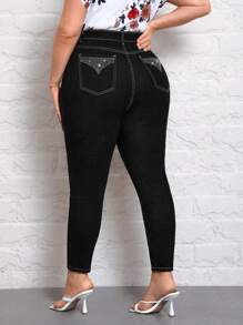 EMERY ROSE Talla grande Jeans ajustados de talle alto con diseño de diamante de imitación