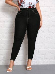 EMERY ROSE Talla grande Jeans ajustados de talle alto con diseño de diamante de imitación