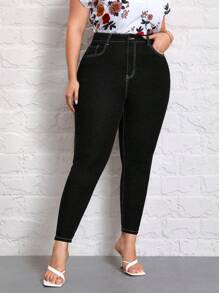 EMERY ROSE Talla grande Jeans ajustados de talle alto con diseño de diamante de imitación