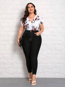 EMERY ROSE Talla grande Jeans ajustados de talle alto con diseño de diamante de imitación