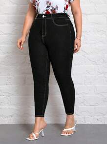 EMERY ROSE Talla grande Jeans ajustados de talle alto con diseño de diamante de imitación