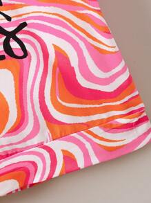 Young Girl Marble & Letter Graphic Tee & Shorts - Multicolor - View 3