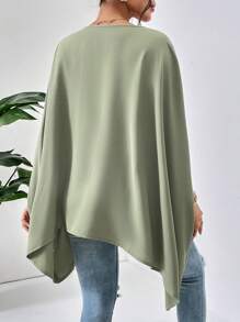 SHEIN Essnce Solid Batwing Sleeve V Neck Poncho Blouse - Green - View 2