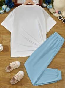 SHEIN Teen Girl Letter Graphic Tee & Sweatpants