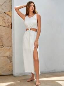 Bohemela Cut Out Split Thigh Dress - White - View 4