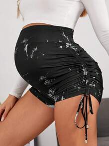 SHEIN Maternity Tie Dye Drawstring Side Cycling Shorts - Multicolor - View 4