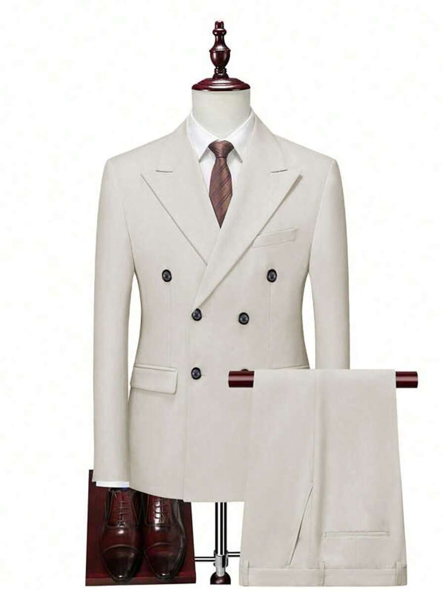 Manfinity Mode Men Plus 1pc Double Breasted Blazer & 1pc Suit Pants