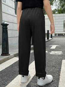 SHEIN Tween Boy Letter Patched Detail Trousers - Black - View 2