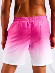 Manfinity KASUA 男式渐变色抽绳腰泳裤，夏威夷风 - 玫紅色 - 查看 2