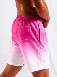 Manfinity KASUA 男式渐变色抽绳腰泳裤，夏威夷风 - 玫紅色 - 查看 4