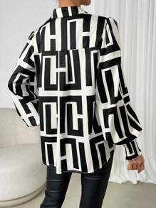 EMERY ROSE In Địa lý Shirred Cuff Tay áo lồng đèn Áo sơ mi - màu đen - Xem 2